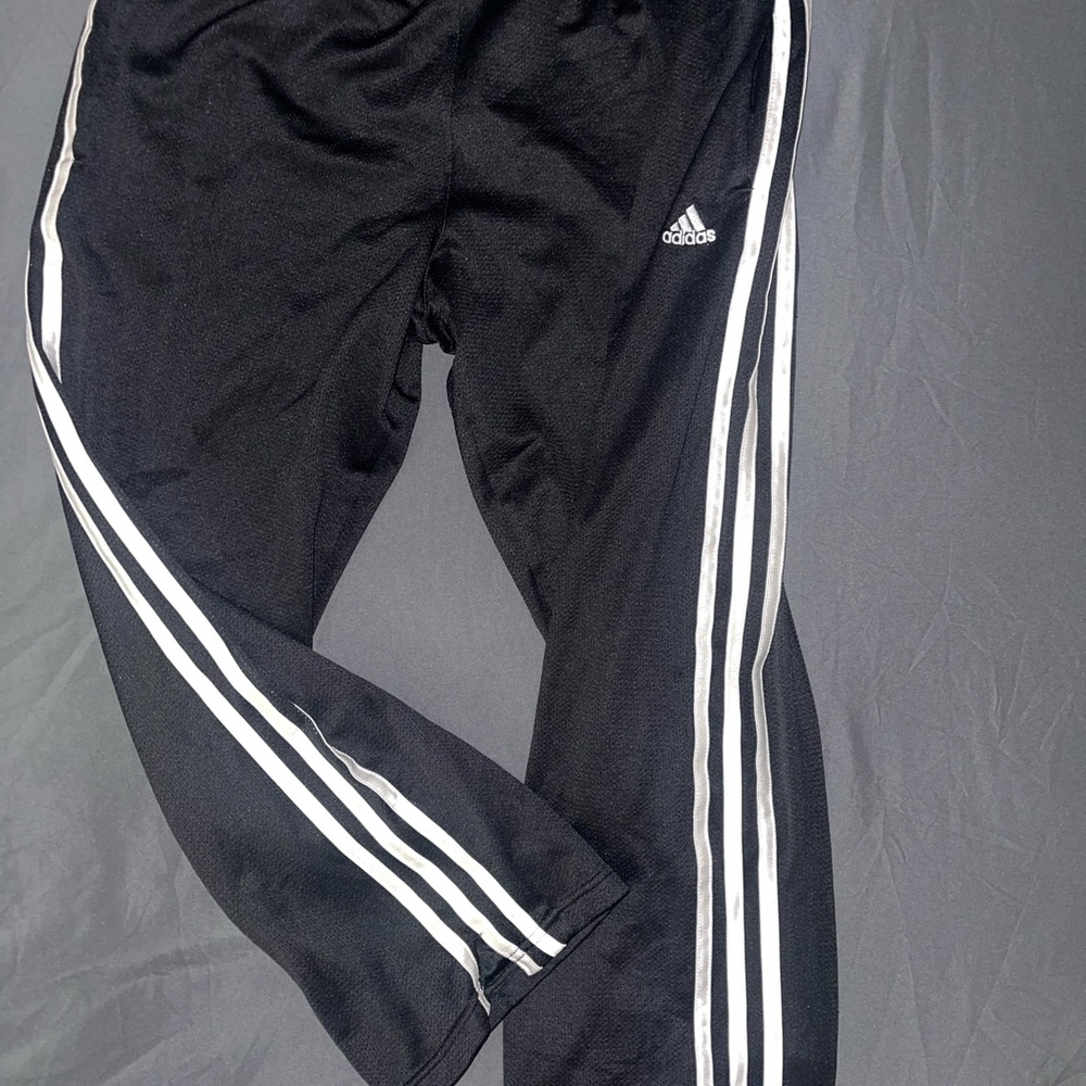 Adidas Black and White Capri Pants with Signature Stripes